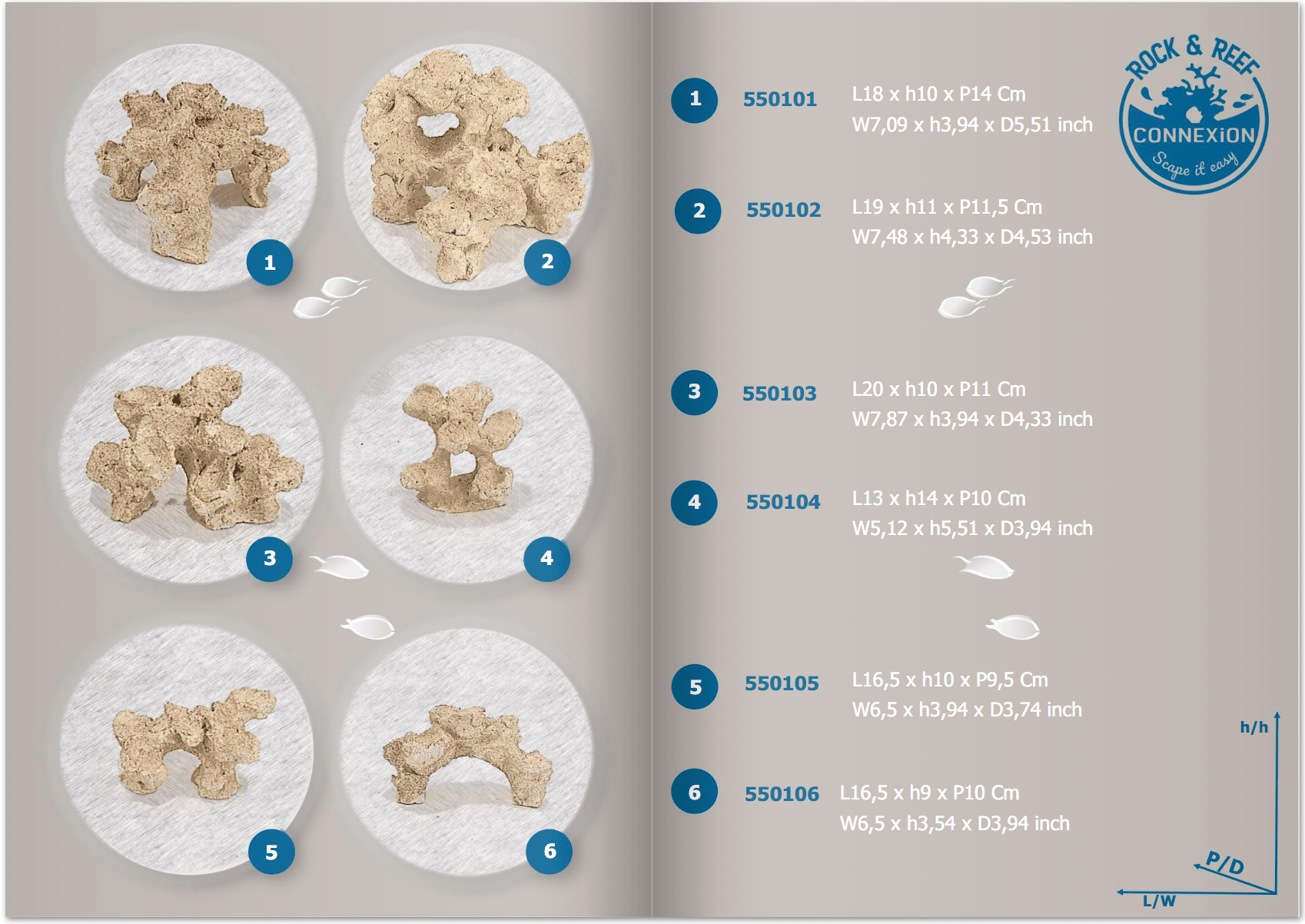 Dimensions des roches de la gamme Rock&Reef ConneXion